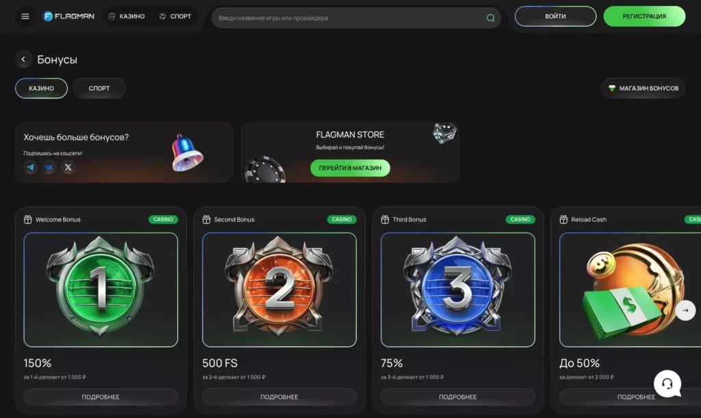 Бонусы Flagman Casino